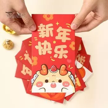 6 шт. китайские новогодние красные конверты с рисунком дракона хорошие благословляющие буквы традиционные китайские красные конверты