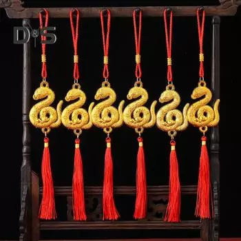 6 шт. Китайские новогодние украшения 2025 года, украшение на удачу в виде змеи, талисманы в виде змеи, красные подвесные кисточки, декор по фен-шуй для автомобиля 6pcs