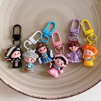 6 шт. Китайские старинные куклы-девушки ханьфу, кулон в этническом стиле, мини-брелок для ключей от машины, кулон для школьного рюкзака 6Pcs