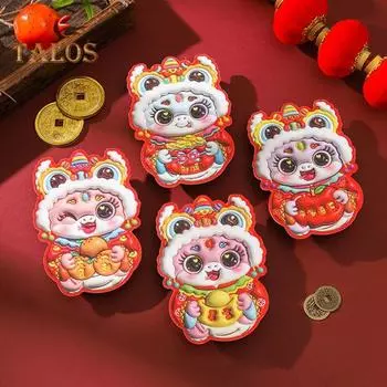 6 шт. китайских красных конвертов 2025 года Змеи счастливые денежные карманы лунный Новый год денежные конверты весенний фестиваль красный мешок для монет 6pcs