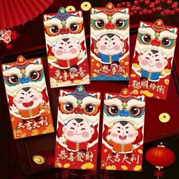 6 шт. Китайский Новый год счастливые деньги карманы подарочные деньги красный конверт 2025 год Змеи Хун Бао для празднования праздника весны A