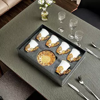 6 шт. Кофейная чашка с блюдцем Чашка для капучино, кофейная посуда Чашка для сока, фарфоровая кружка для молока белый