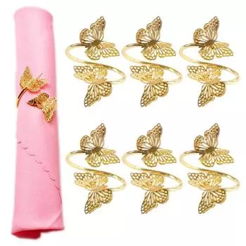 6 шт., кольца для салфеток, прочный стол, креативная новинка, полый двухслойный дизайн, декор, металлическая бабочка