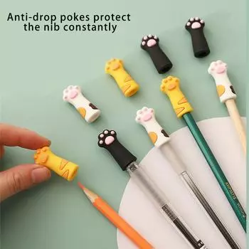 6 шт. колпачков для карандашей с когтями в виде мультяшных кошек, силиконовые защитные чехлы для карандашей, устойчивые к жеванию, для детей и школьников, награда за класс B