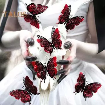 6 шт./компл. 3D-наклейка на стену в виде бабочки, съемная клейкая двухслойная настенная наклейка в виде бабочки, декоративная наклейка для дома, офиса, гостиной, вечеринки ко Дню святого Валентина A