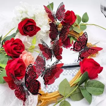 6 шт./компл. 3D-наклейка на стену в виде бабочки, съемная клейкая двухслойная настенная наклейка в виде бабочки, декоративная наклейка для дома, офиса, гостиной, вечеринки ко Дню святого Валентина C