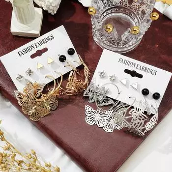 6 шт./компл. элегантные серьги золотого и серебряного цвета с кристаллами в форме сердца, темпераментные элегантные серьги, подходящие для женских вечеринок, ювелирных изделий золотой