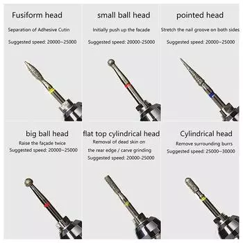 6 шт./компл. алмазная шлифовальная головка для ногтей, полировка, шлифовка ногтей, электрический маникюрный инструмент, шлифовальная машинка для кутикулы, сверло, аксессуары onesize