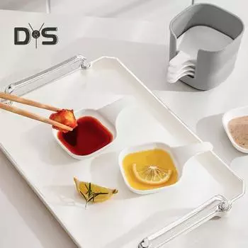 6 шт./компл. блюдо для приправ со стойкой для хранения, пищевые тарелки для соуса, легко чистящиеся, универсальное блюдо для приправ для домашнего ресторана, пикника 1 Set