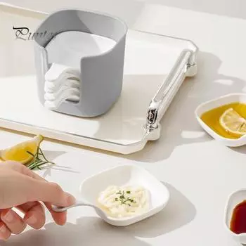 6 шт./компл. блюдо для приправ со стойкой для хранения, пищевые тарелки для соуса, легко чистящиеся, универсальное блюдо для приправ для домашнего ресторана, пикника 1 Set