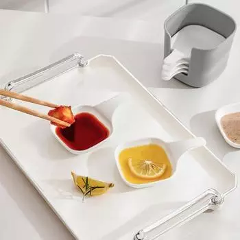 6 шт./компл. блюдо для приправ со стойкой для хранения, пищевые тарелки для соуса, легко чистящиеся, универсальное блюдо для приправ для домашнего ресторана, пикника 1 Set