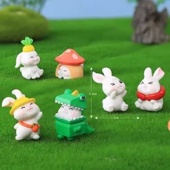6 шт./компл. Csrtoon мини-динозавры, кролики, миниатюры животных, сделай сам, сказочный сад, украшение, мох, террариум, микропейзаж 2-3cm разноцветный