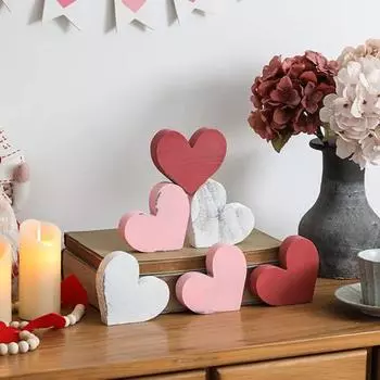 6 шт./компл. День святого Валентина Знак любви Сердце фермерский деревенский в форме сердца деревянный блок многоярусный поднос стол центральный элемент украшение рабочего стола 1 Set