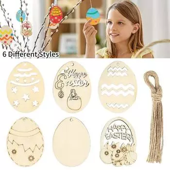 6 шт./компл. деревянные подвески очаровательные неокрашенные яйцеобразные DIY пасхальные мини-поделки из дерева праздничные принадлежности