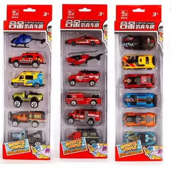 6 шт./компл., детская модель автомобиля, образовательная раздвижная игрушка для мальчика, инженерная модель из сплава police car