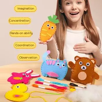 6 шт./компл. детский швейный набор с нитками, иглой, хлопковой цепочкой, бисером, ручной работы, морковкой, кошкой, кроликом, пандой, уткой, медведем, плюшевым мишкой, сделай сам, чучело животного, ремесло, шитье A