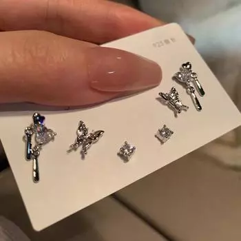 6 шт./компл. Дизайн Sense Серьги Бабочка Наборы Бабочка Сердце Круг Серьги-гвоздики Панк Ювелирные изделия