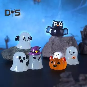 6 шт./компл., фигурка призрака на Хэллоуин, светящийся мини-орнамент в виде совы, миниатюрная статуя тыквы, игрушка, микропейзаж, украшение для рабочего стола, орнамент 1 Set