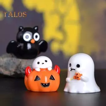 6 шт./компл. Хэллоуин Мини-фигурка призрака жуткая шляпа волшебника летучая мышь крылатая тыква призрак смоляная миниатюрная статуэтка скульптура домашний офис настольное украшение Sets