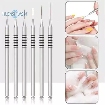 6 шт./компл. кисти для подводки для дизайна ногтей — противоскользящие, нейлоновые, тонкий инструмент для рисования точек для изысканного дизайна ногтей серебряный