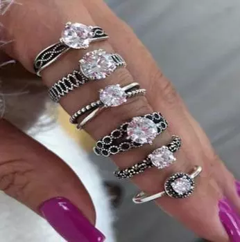 6 шт./компл. кольцо на палец с бриллиантом и цирконием, модное ретро-кольцо