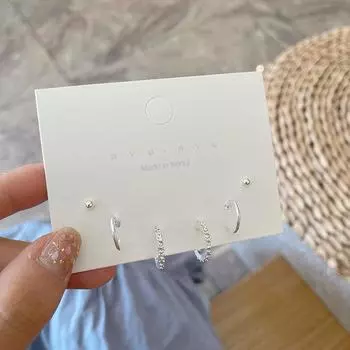 6 шт./компл. корейские серьги-гвоздики для женщин, серьги-гвоздики в форме буквы C с цирконием, ювелирные изделия для вечеринки и свадьбы, подарки ONESIZE