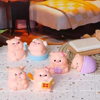 6 шт./компл., креативные милые миниатюрные миниатюрные куклы-копилки из смолы, украшения в виде животных, сделай сам, сказочное украшение для сада, микропейзаж 2.3x2.7cm розовый