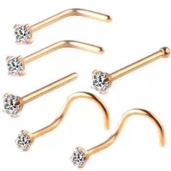 6 шт./компл. кубического циркония L-образный изогнутый стержень для носа, пирсинг, ювелирный декор чёрный