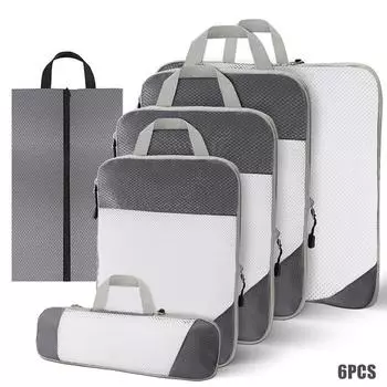 6 шт./компл., кубики для упаковки багажа, сумки для хранения, пакеты для сортировки одежды для путешествий, упаковочная сумка из компрессионной ткани чёрный