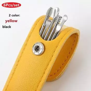 6 шт./компл. ложка для чистки ушей, спиральная пружина, набор инструментов для чистки ушей, портативное средство для удаления серы из нержавеющей стали для взрослых чёрный