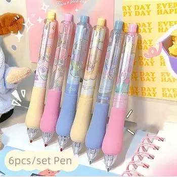 6 шт./компл., милая эстетичная гелевая ручка для детей, модная милая цветочная бабочка, серия канцелярских товаров, гелевая ручка 0,5 мм, черная ручка для письма с черными чернилами