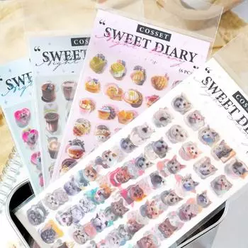 6 шт./компл. Милый мультяшный скрапбук журнал наклейка торт десерт котенок серия канцелярские наклейки DIY Декор ноутбук телефон чехол наклейка