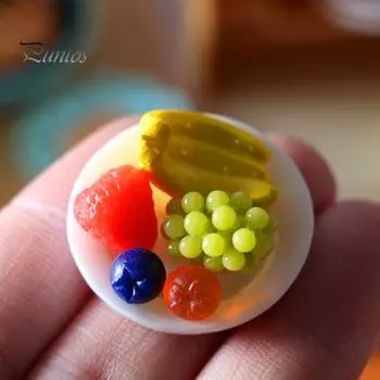 6 шт./компл. миниатюрное блюдо с фруктами, декоративное мини-кукольный домик «сделай сам», искусственный банан, клубника, апельсин, черника, фрукты для детей A