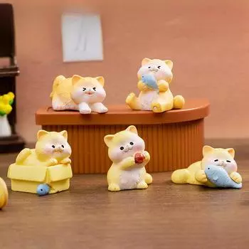 6 шт./компл., миниатюрные миниатюры с изображением кота и животного, украшения из смолы, микропейзаж, сделай сам, сказочное украшение для сада 2.2x2.6cm жёлтый