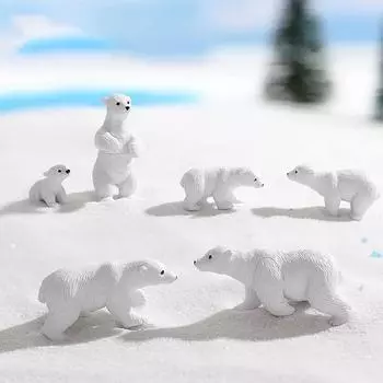 6 шт./компл., миниатюрные миниатюры с мультяшными животными и белыми медведями, мини-фигурки, поделки из ПВХ, сказочное украшение для сада, мох, террариум, микропейзаж 2-4cm белый