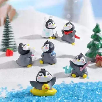 6 шт./компл., миниатюрные миниатюры с животными из мультфильмов, пингвинов, мини-фигурки, сделай сам, фея, украшение для сада, мох, террариум, микропейзаж 6pcs/set разноцветный