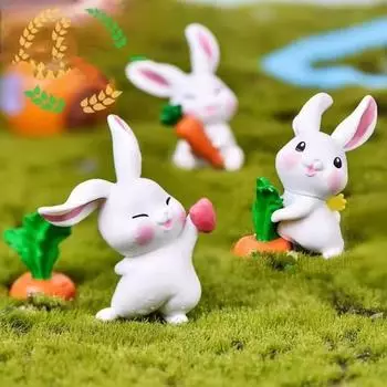 6 шт./компл., миниатюрные миниатюры с животными, кроликами, мини-фигурки, сделай сам, сказочный сад, украшение, мох, террариум, микропейзаж белый