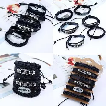 6 шт./компл. многослойный браслет из веревки, винтажный мягкий браслет из искусственной кожи «сделай сам», в стиле панк для свиданий