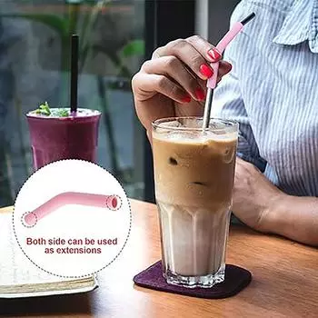 6 шт./компл. мягкие силиконовые чехлы для трубочек, металлические чехлы для наконечников трубочек, подходят для многоразовых насадок для трубочек из нержавеющей стали шириной 8 мм розовый