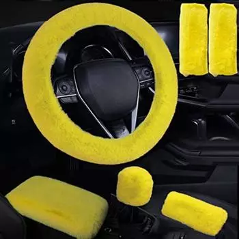 6 шт./компл. мягкий пушистый чехол для центрального подлокотника автомобиля, зимний чехол для ручного тормоза для 15-дюймового рулевого колеса автомобиля