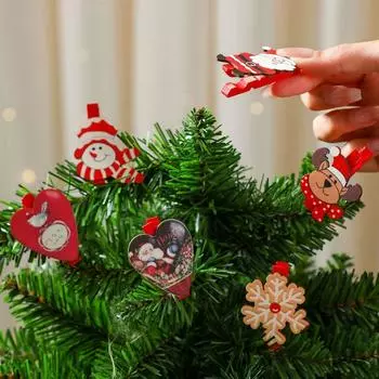 6 шт./компл. мультяшный Санта-Клаус деревянные зажимы сердце любовь ручной работы рождественские фото зажимы снеговик/лось снежинка декоративные зажимы