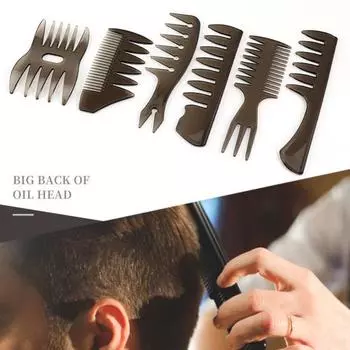 6 шт./компл., мужская расческа, профессиональный инструмент для ношения, универсальная ручка, эргономичная, устойчивая, удобный дизайн, стрижка, двусторонние волосы чёрный