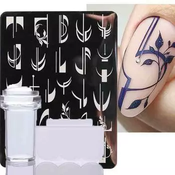 6 шт./компл. набор пластин для штамповки ногтей во французском стиле, силиконовая губка, кисть, штамп, трафареты для переноса лака