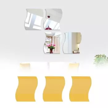 6 шт./компл. наклейки на стену, комбинированная настенная зеркальная плитка, волнообразные отражающие наклейки, акриловое зеркало