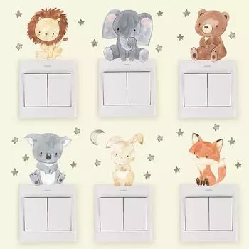 6 шт./компл. Наклейки на стену с изображением мультяшных животных для детской комнаты, наклейки на выключатель, наклейки на стену для детской комнаты 10 * 10CM * 6PCS