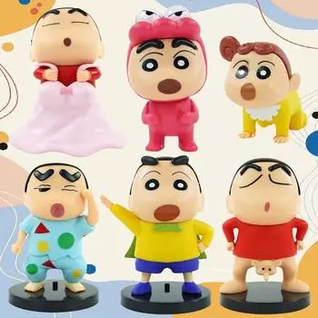 6 шт./компл., новая пижама с карандашом в стиле аниме «Shin-chan», каваи, версия Q, фигурка, модель из ПВХ, игрушки, куклы, коллекционные автомобильные украшения, подарки 6pcs