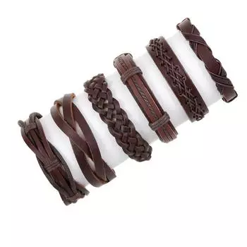 6 шт./компл. очаровательные ювелирные изделия ручной работы браслет-манжета из натуральной кожи для мужчин коричневый