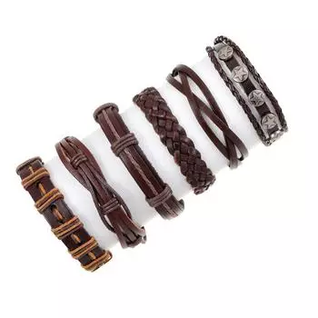 6 шт./компл. очаровательные ювелирные изделия ручной работы браслет-манжета из натуральной кожи для мужчин коричневый