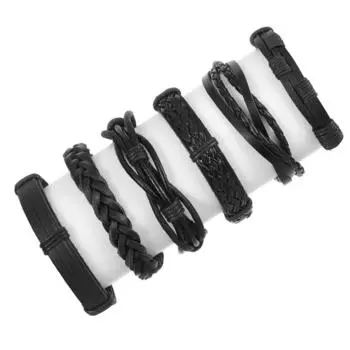 6 шт./компл. очаровательные ювелирные изделия ручной работы браслет-манжета из натуральной кожи для мужчин чёрный