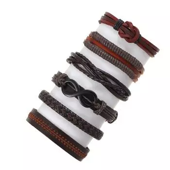 6 шт./компл. очаровательные ювелирные изделия ручной работы браслет-манжета из натуральной кожи для мужчин коричневый